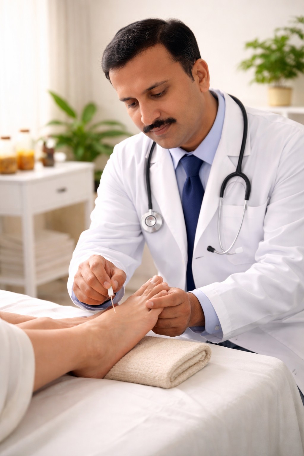 doctor perfoming Therapeutic Needling (Viddha Karma)