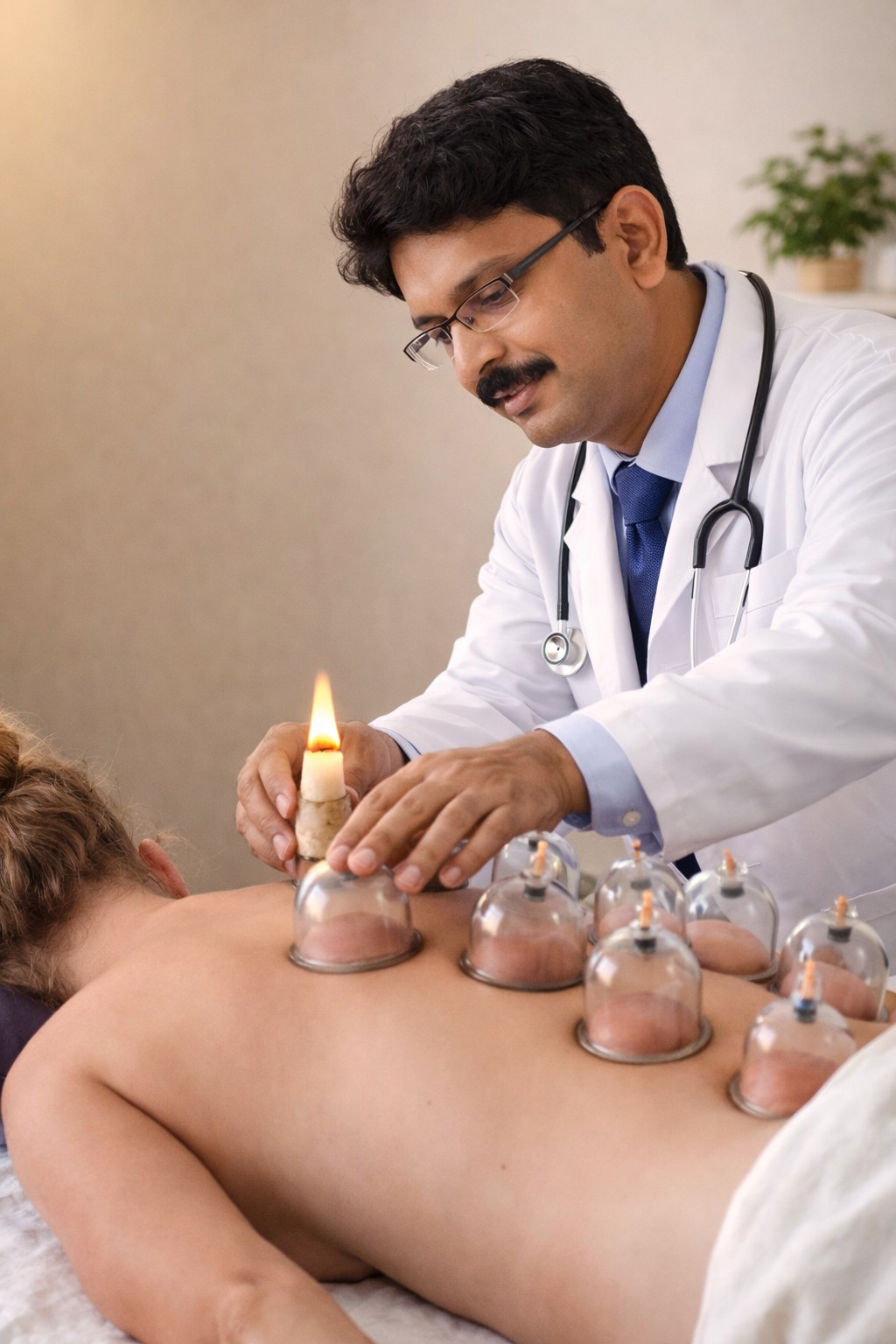 Doctor perfoming Cupping Therapy (Ghati Yantra Therapy)